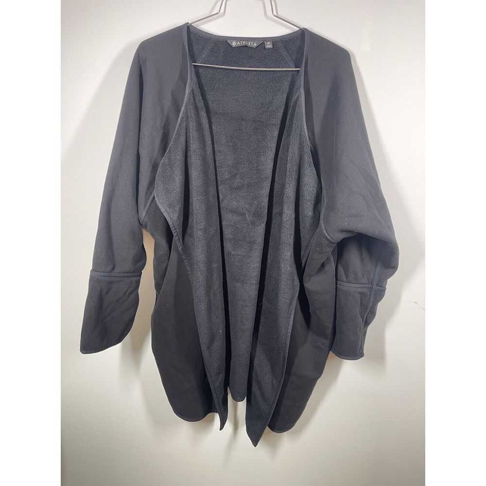 Athleta Cozy Karma Wrap Jacket Cardigan Oversized Medium 383713 Fleece Black